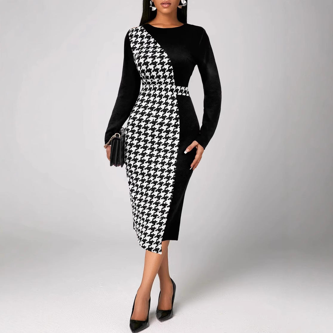 Multicolor Printing Cross Hem Neck Stripe Long Sleeve Plus Size Dress - Dana Fashion