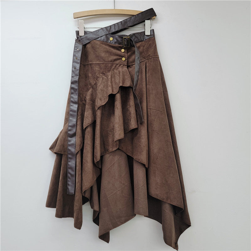 Personalized Hot Girl Style Irregular Deerskin Velvet Skirt