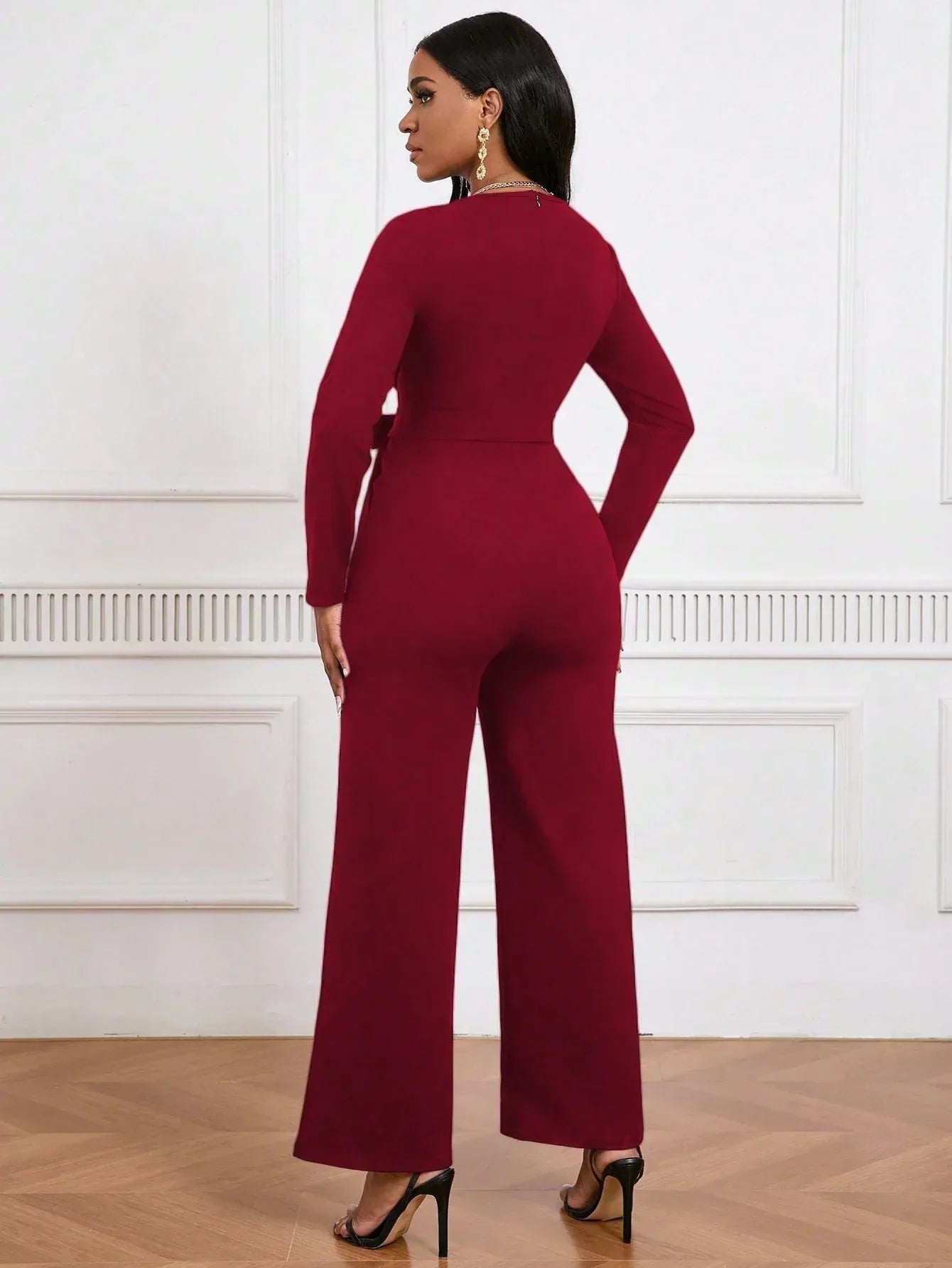 Elegant V-Neck Commuting Jumpsuit 2026 - Long Sleeve Straight Jumpsuit - DanaFashionstore