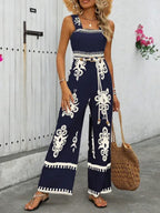 Women's Vacation Casual Sleeveless Printed Wide Leg Jumpsuit - DanaFashionstore