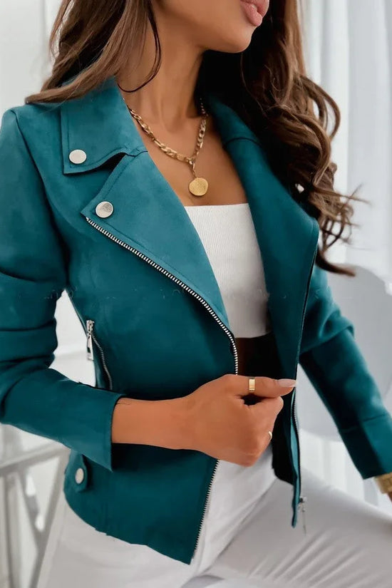 Zip-up Lapel Jacket With Pockets Ins Fashion Long Sleeve Short Tops Women's Clothing - DanaFashionstore