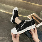 Plus Size Solid Color Low Cut Fashion Round Head Lace-up Platform Women's Casual Pumps - DanaFashionstore
