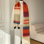 Rainbow Dopamine Mohair Tassel Scarf - DanaFashionstore