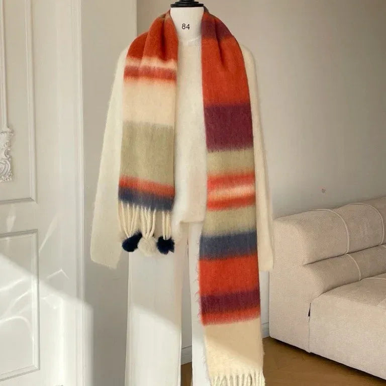 Rainbow Dopamine Mohair Tassel Scarf - DanaFashionstore