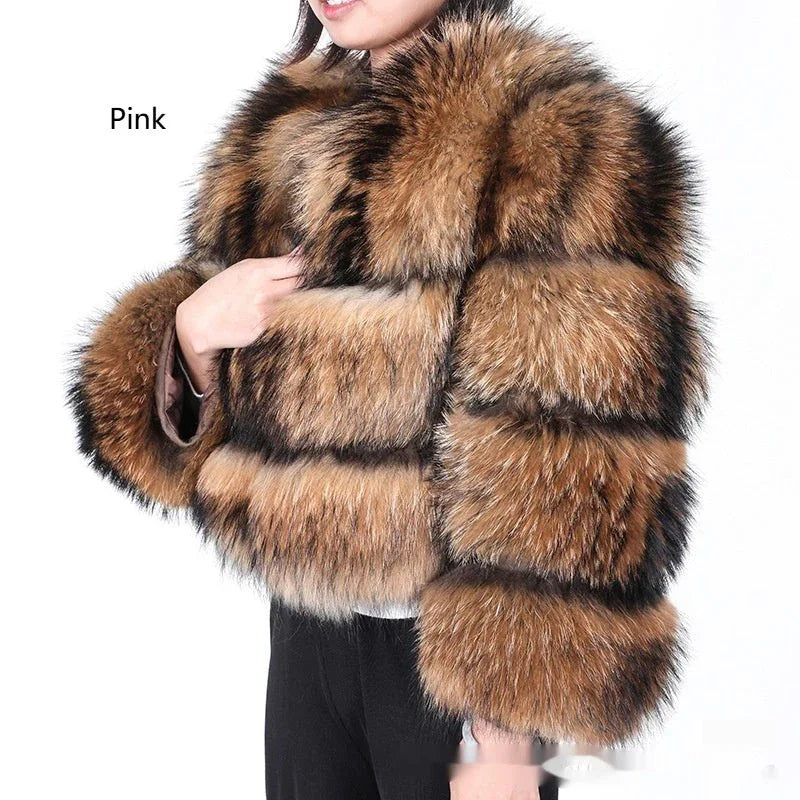 Warm Short Raccoon Fur Women's Clothing Leather Fur Coat - DanaFashionstore
