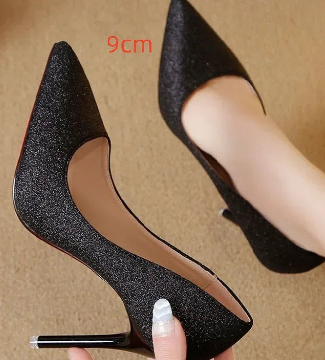 Silver Heels For Women And Black Sexy Everything French Mesh Red Sequins - DanaFashionstore