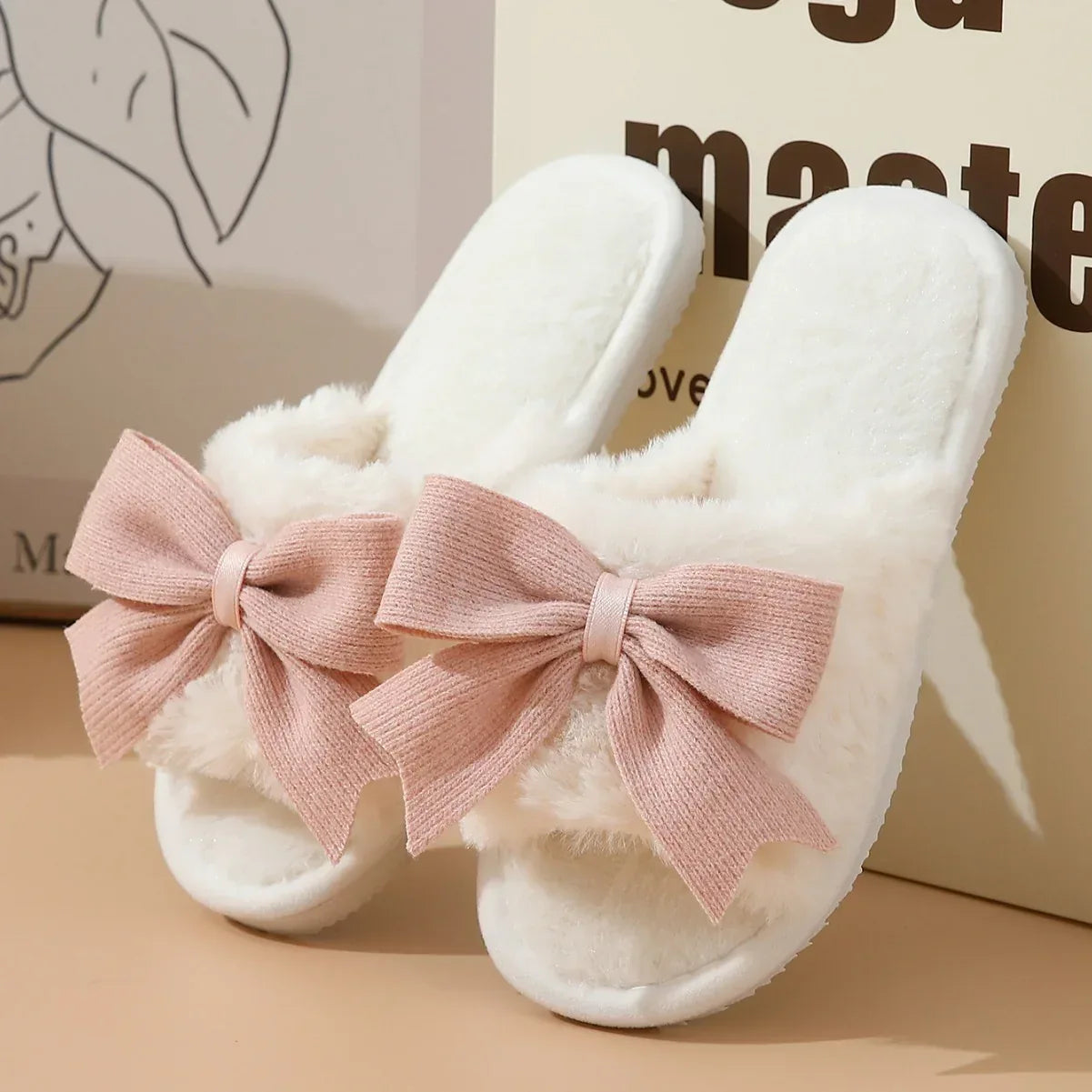 Women's Winter Cute Bow Thick Bottom Non Slip Cotton Slippers - DanaFashionstore