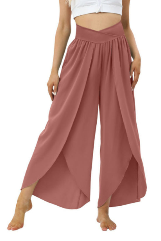 Loose Split Yoga Pants Summer Elastic High Waist Wide Leg Trousers Women's Fashion Versatile Clothing
