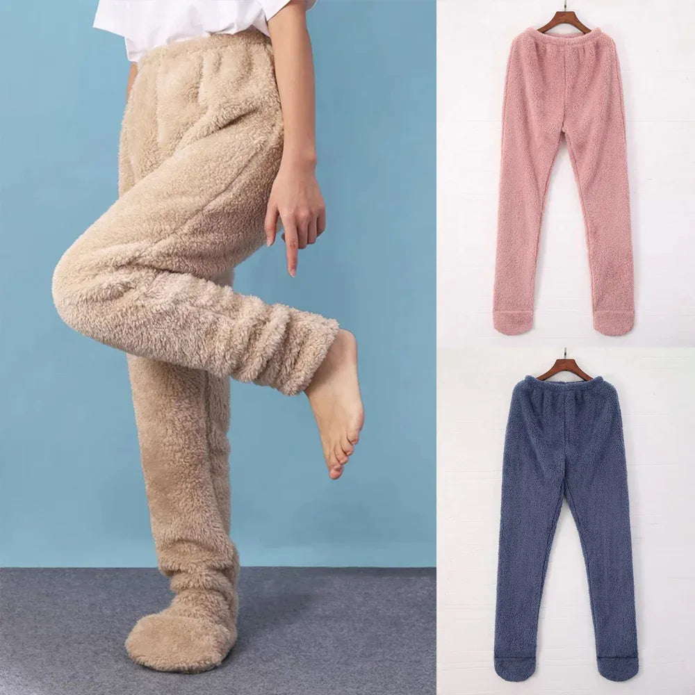 Women Coral Fleece Socks Leggings Winter Warm Sleepwear Ankles Knees Guard Women Home Pants Thick Pajamas Pant - DanaFashionstore