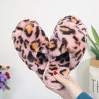 Cross-strap Fuzzy Slippers Leopard Plush House Shoes Flat Bedroom Slippers Slippers For Women - DanaFashionstore