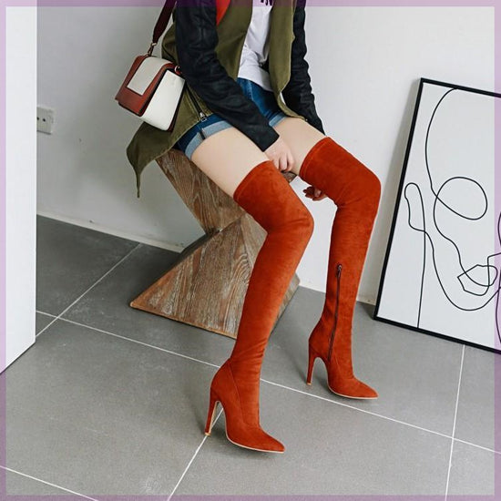 Women Stretch Knee Big Red Boots