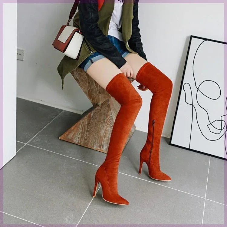 Women Stretch Knee Big Red Boots - DanaFashionstore