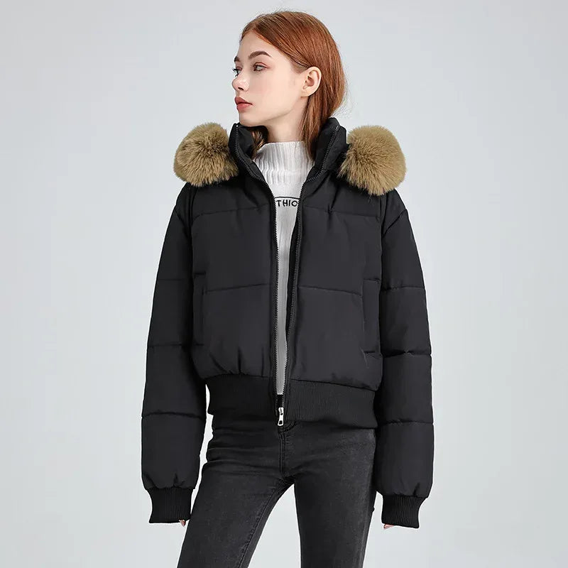 Women's Hooded Fur Collar Cotton Coat 2025 - Designer Padded Jacket - DanaFashionstore