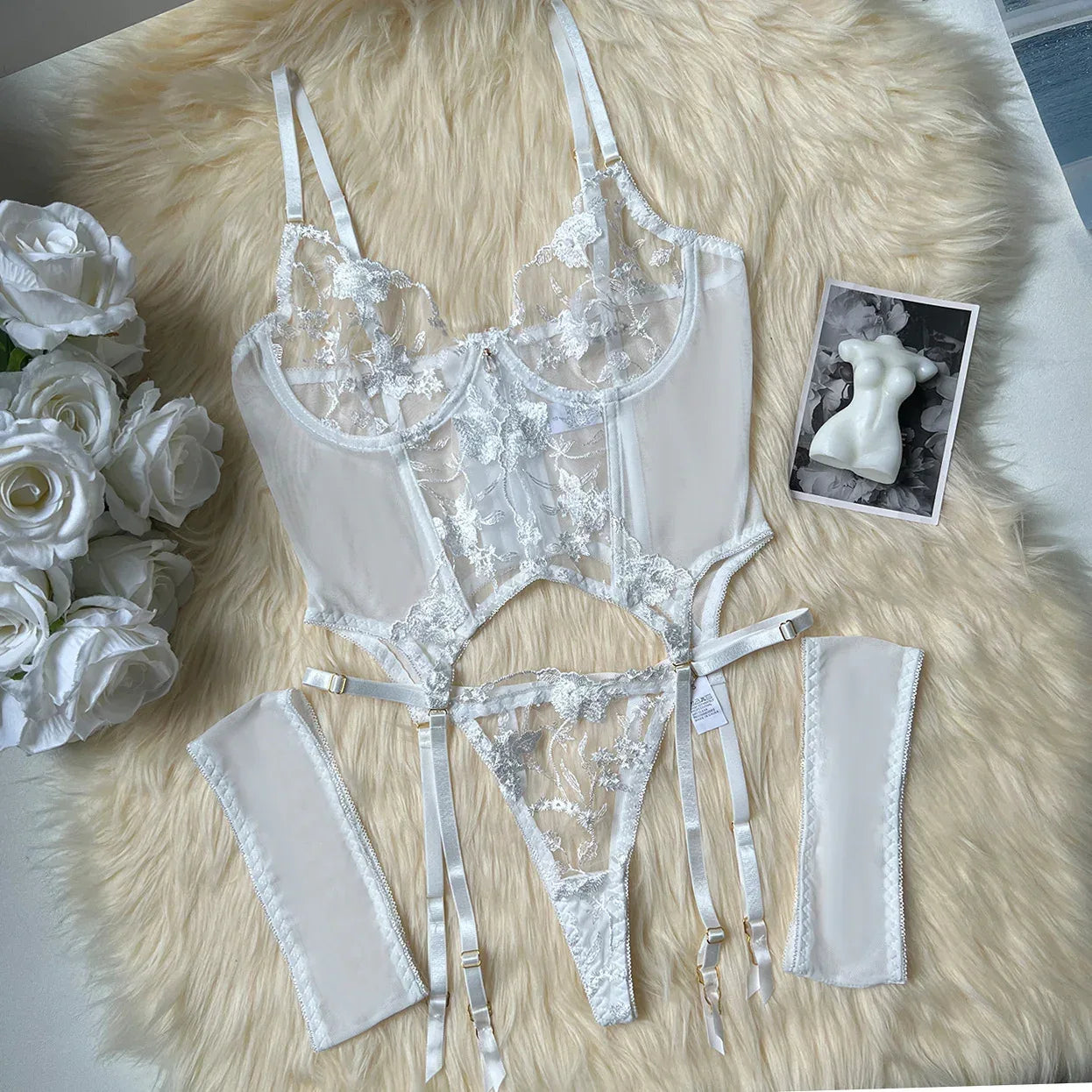 Three-point European And American Style Underwear Mesh Embroidery See-through Suit - DanaFashionstore