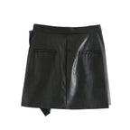 Women's Ruffle Trim Artificial Hip Leather Skirt - DanaFashionstore