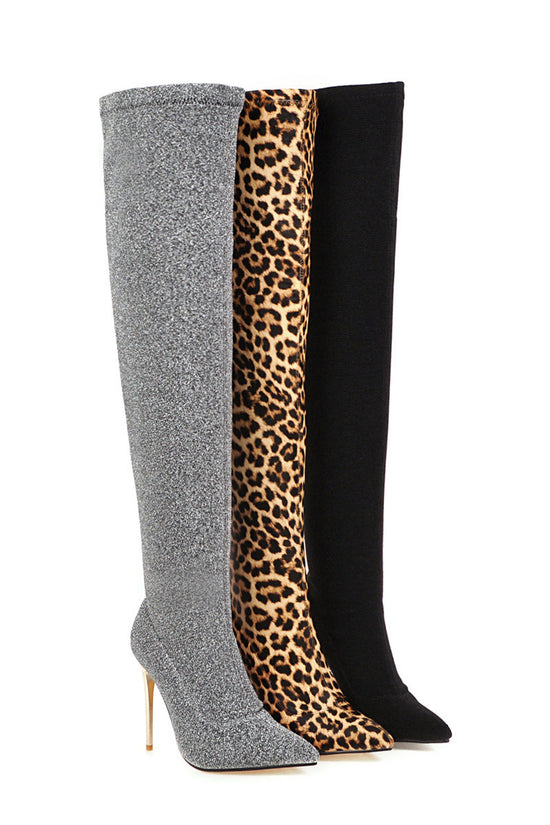 Super High Heel Plus Size Leopard Print Over-the-knee Women's Boots