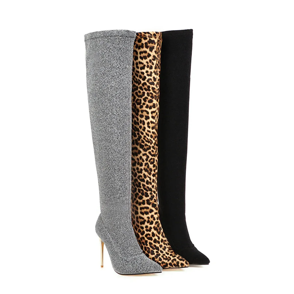 Super High Heel Plus Size Leopard Print Over-the-knee Women's Boots - DanaFashionstore