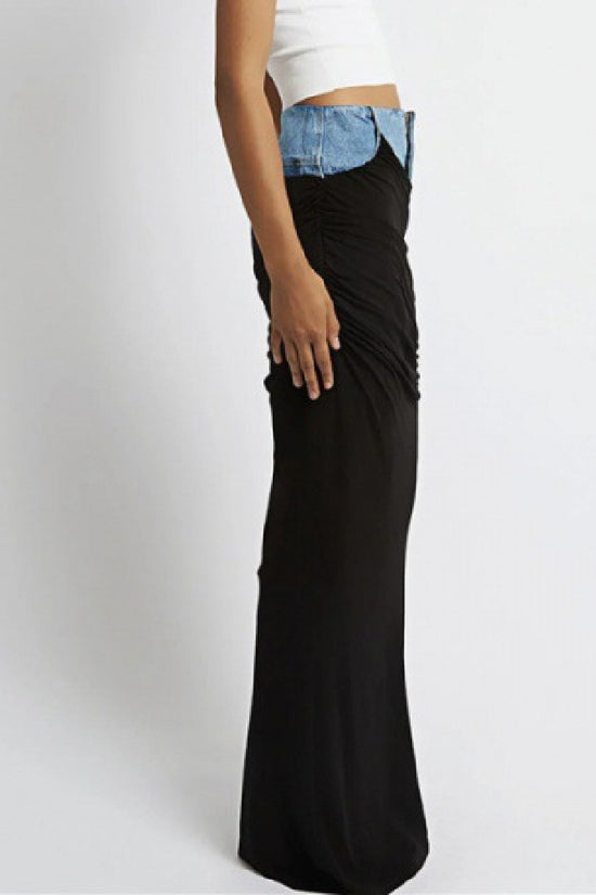 Fashion Black Panel Denim Skirt