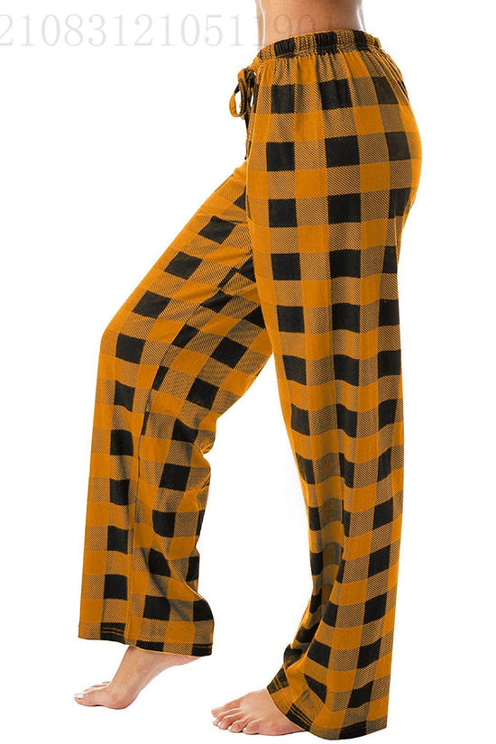 Drawstring Plaid Print Trousers Casual Loose Sports Home Pants Women