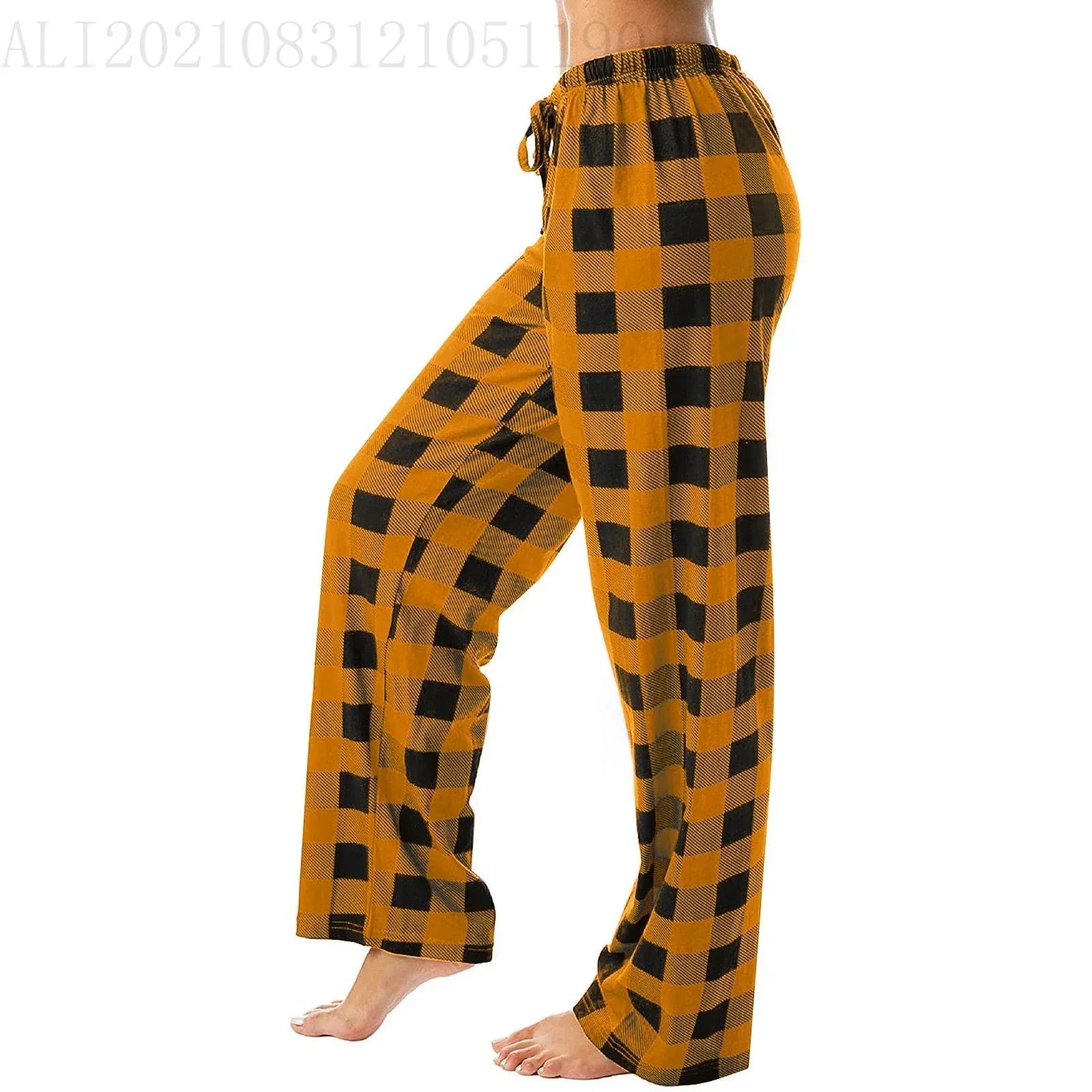 Drawstring Plaid Print Trousers Casual Loose Sports Home Pants Women - DanaFashionstore