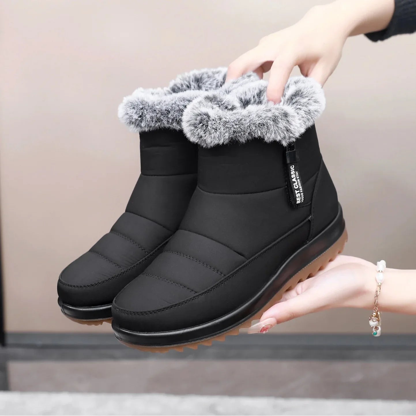 Winter Snow Boot With Side Zipper Fashion Warm Plush Ankle Boots Women's Fleece Short Shoes - DanaFashionstore