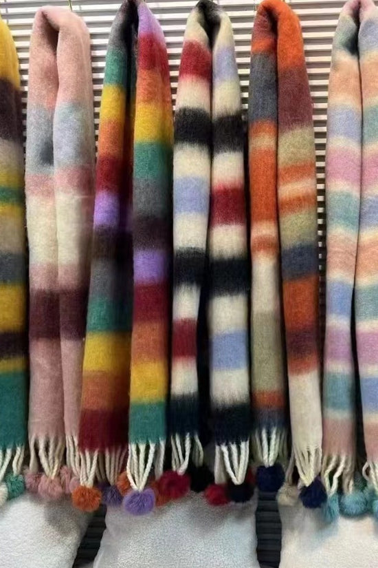 Rainbow Dopamine Mohair Tassel Scarf