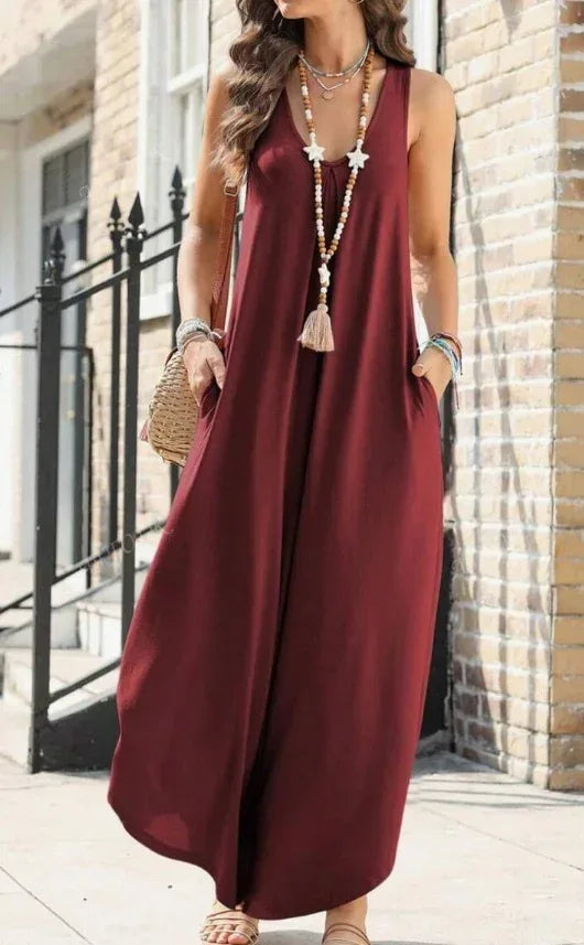 V-Neck Trumpet Wide Leg Jumpsuit 2026 - Elegant Flared Jumpsuit - DanaFashionstore