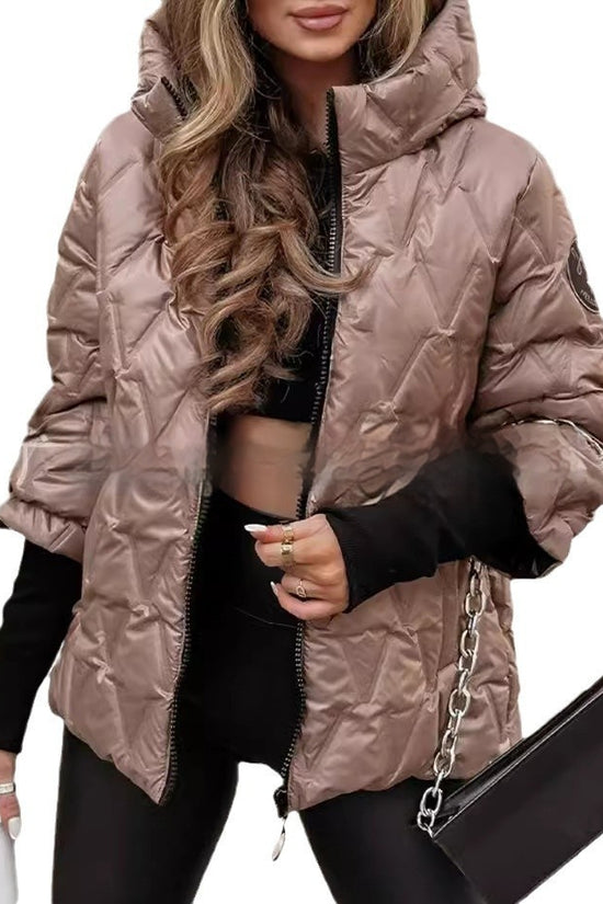 Fashion Hooded Fashion Loose-fitting Long Sleeves Patchwork Cotton Jacket Coat