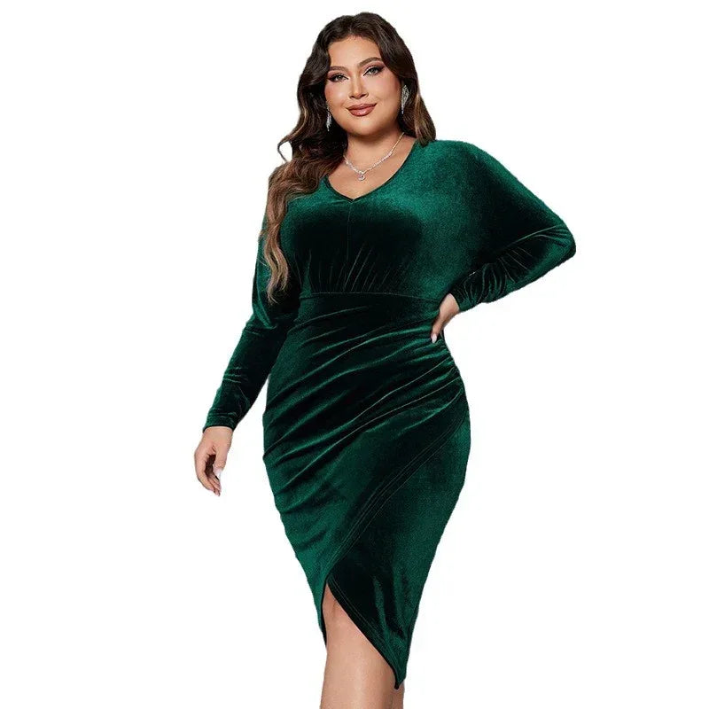 Plus Size Long Sleeve Slim Fit High Waist Dress - DanaFashionstore