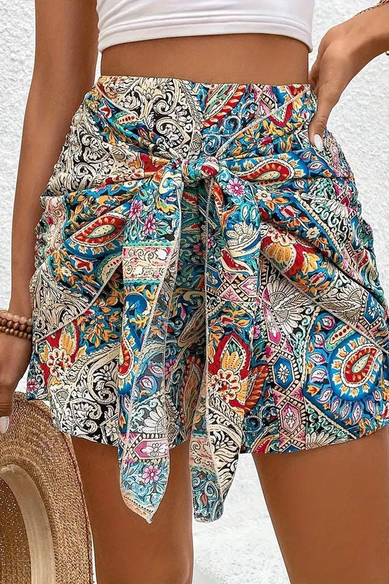 Slimming Lace Up Printed Irregular Skirt For Women