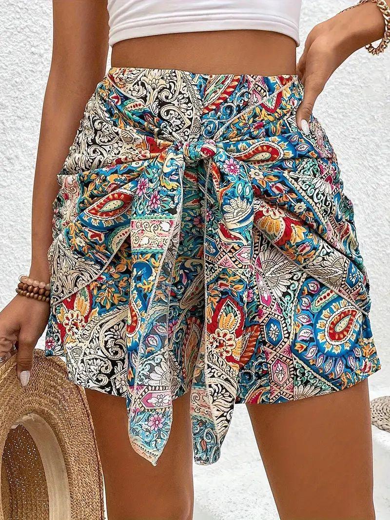 Slimming Lace Up Printed Irregular Skirt For Women - DanaFashionstore