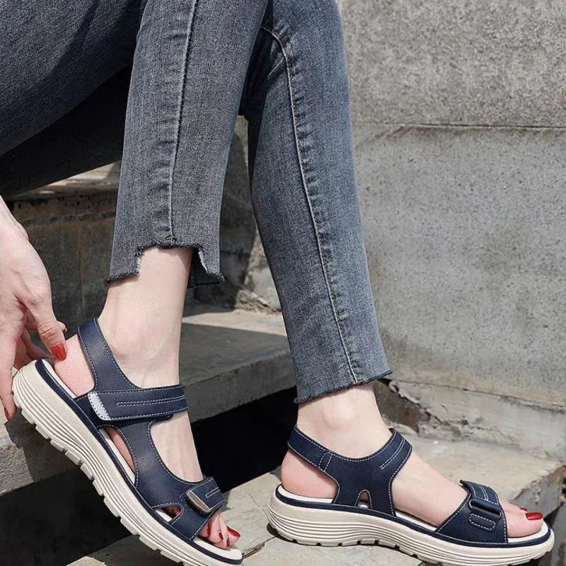 Leather Sandals Light Sports Women's Summer All-match Velcro Platform Shoes - DanaFashionstore