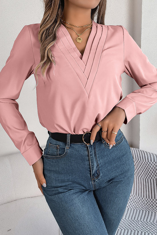 Fashion V-Neck Long Sleeve Shirt Elegant Commuter Solid Blouse Office Women's Clothing