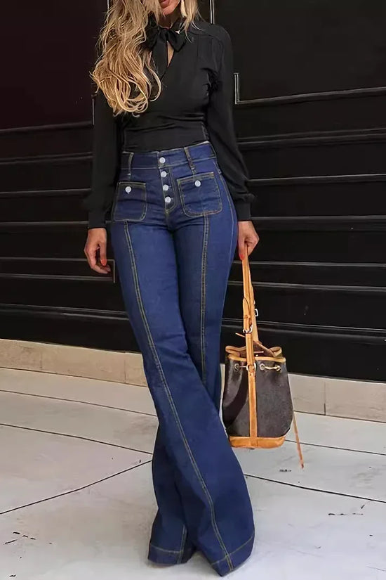 Women's Patchwork Jeans Slim Fit Slimming Stretch Flared Pants - DanaFashionstore