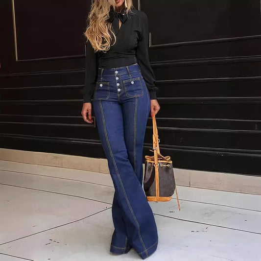 Women's Patchwork Jeans Slim Fit Slimming Stretch Flared Pants - DanaFashionstore