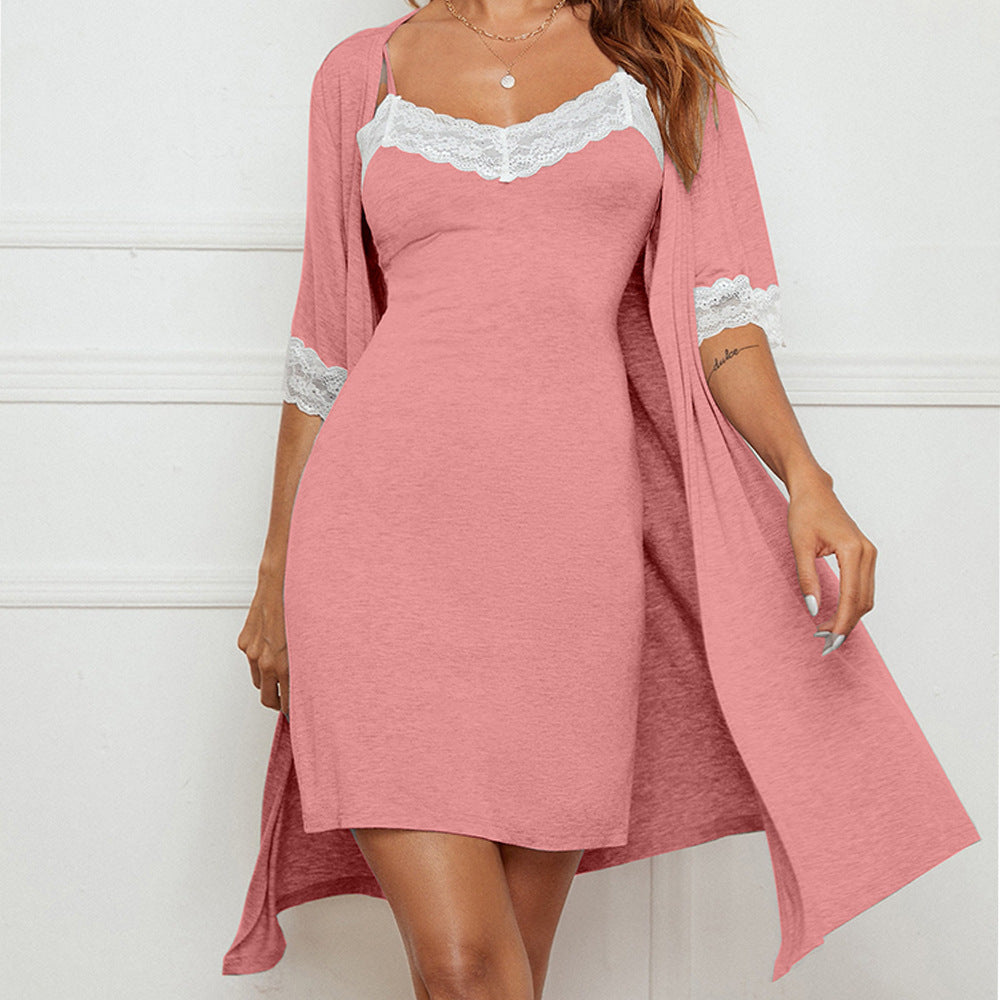Pajama Suit Lace Stretch Slip Nightdress Nightgown Breathable Two-piece Set Sexy Home Wear - Dana Fashion