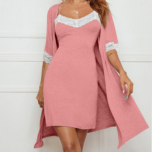 Pajama Suit Lace Stretch Slip Nightdress Nightgown Breathable Two-piece Set Sexy Home Wear - Dana Fashion
