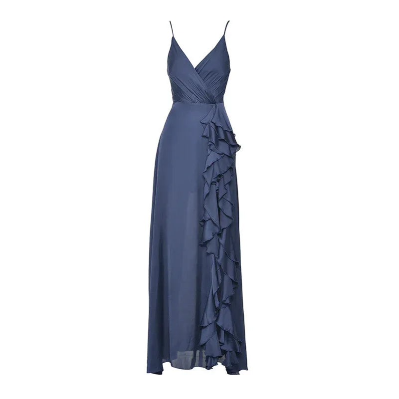 V-Neck High Waist Ruffle Dress 2026 - Irregular Slit Summer Dress - DanaFashionstore