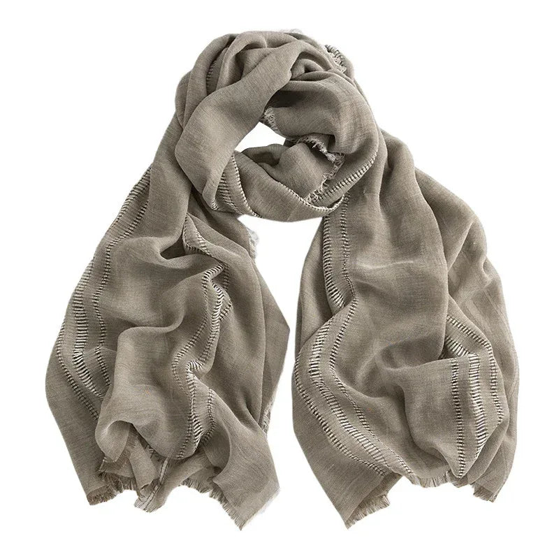 Herringbone Pattern Monochrome Artificial Cashmere Scarf Women's Simple Casual Style Tassel Warm Shawl - DanaFashionstore