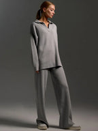 Women's Sweatshirt Suit Casual Collared Long-Sleeved Pullover Top And Loose Straight-Leg Pants Fashion Sport Trousers Set - DanaFashionstore