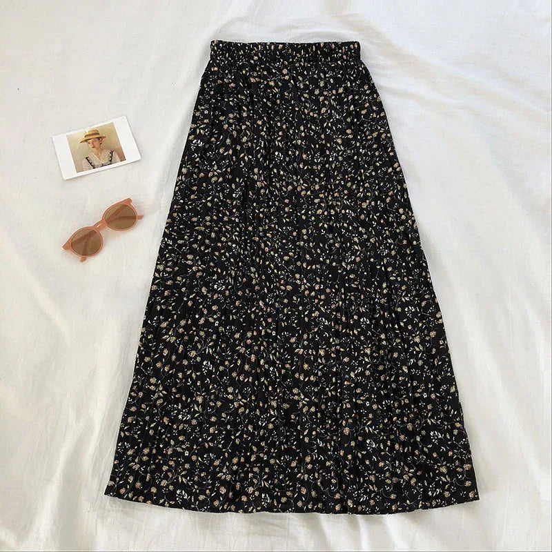 Fashionable Sweet All-match Floral Embossed High Waist Slim Mid-length A-line Skirt - DanaFashionstore
