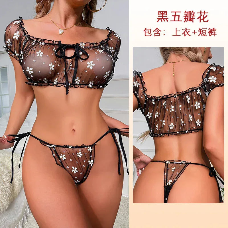Mesh Petals Underwear Tube Top Panties Set - DanaFashionstore