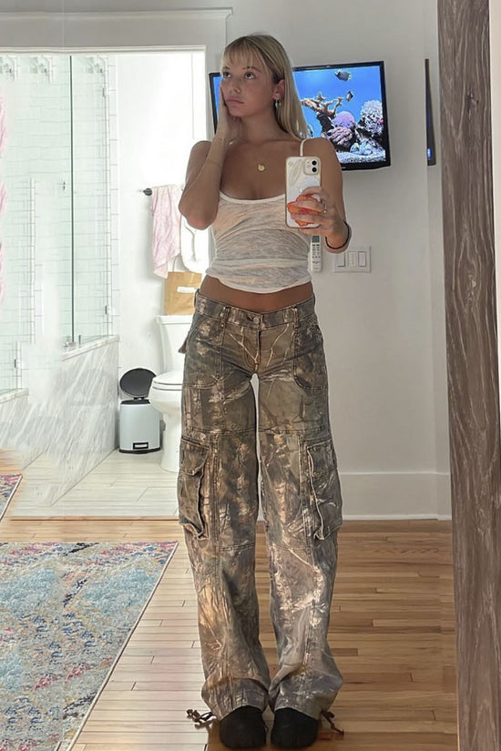 Casual Camouflage Cargo Pants Loose Overalls Summer Low Waist Straight Trousers With Pockets