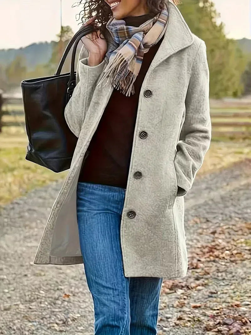 Winter Single-breasted Lapel Coat Fashion Commuter Slim Mid-length Jacket Women's Clothing - DanaFashionstore
