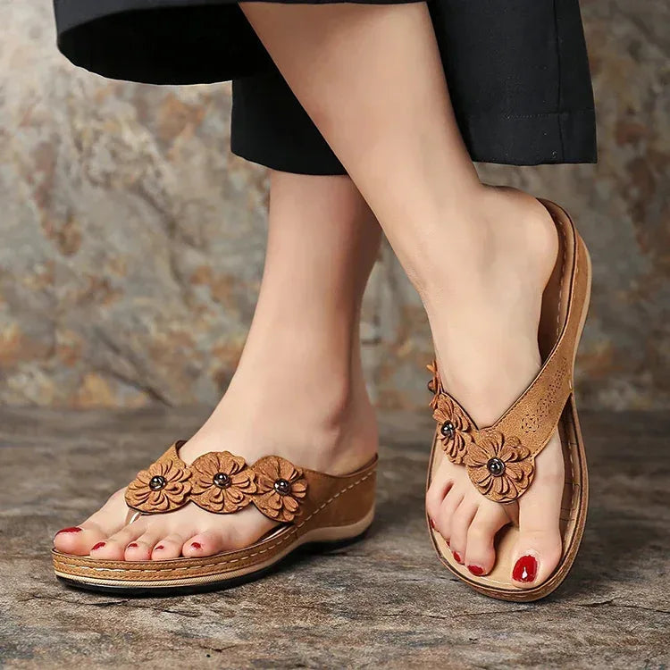 Flowers Sandals Women Retro Style Wedges Shoes Outdoor Beach Shoes Summer - DanaFashionstore