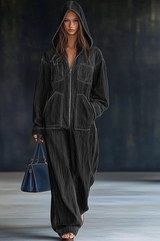 European And American Hooded Overall Jeans Women