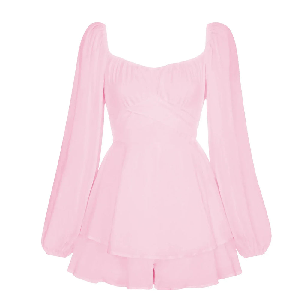 Women Jumpsuit Short Puff Sleeve Fashion Ruffle Shorts - DanaFashionstore