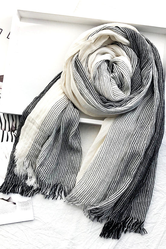 Women's Striped Cotton And Linen Scarf Shawl