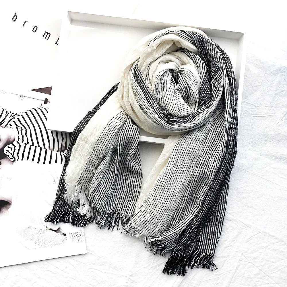 Women's Striped Cotton And Linen Scarf Shawl - DanaFashionstore