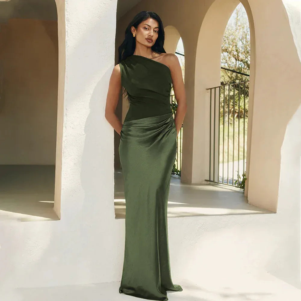 Satin One-Shoulder Dress 2026 - Elegant Slim-Fit Sheath Dress - DanaFashionstore